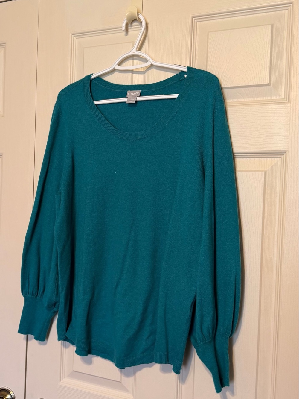 Chico's Teal Long Sleeve Scoop Neck Sweater X-Large Chicos size 3
